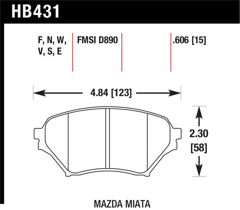 Mazda Miata Brake Pad Set - Front - Hawk Performance - HPS Performance Street Compound - `01-`05